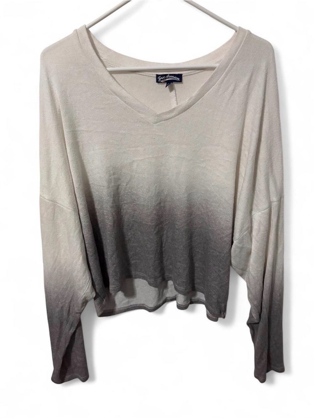 Freshman Women's Ombre V-Neck Long Sleeve Top - White to Gray Gradient